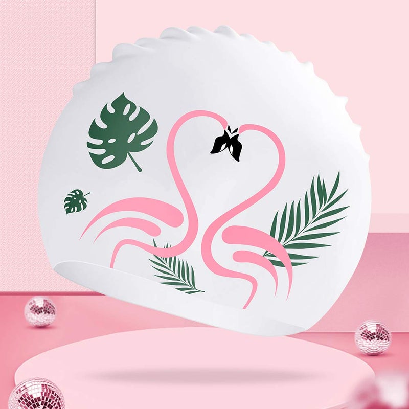 COPOZZ Swim Cap Women Adult, Silicone Waterproof Comfortable Swim Cap for Long and Short Hair (Flamingo-12yrs+) - Image 2